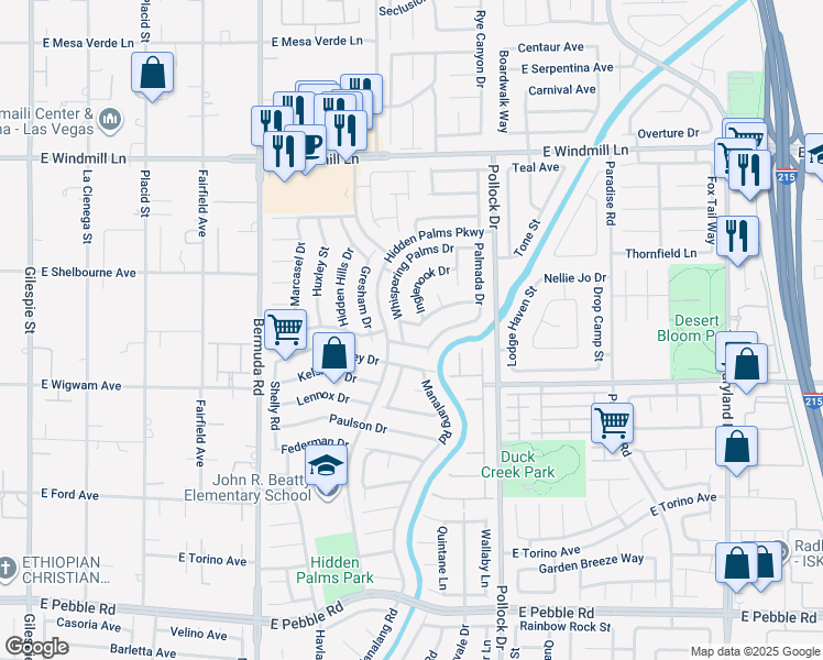 map of restaurants, bars, coffee shops, grocery stores, and more near 657 Thousand Oaks Drive in Las Vegas