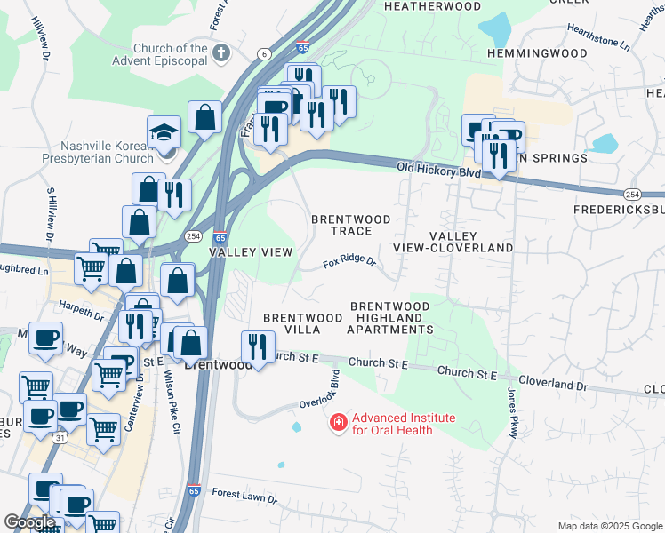 map of restaurants, bars, coffee shops, grocery stores, and more near 5764 Stone Brook Drive in Brentwood