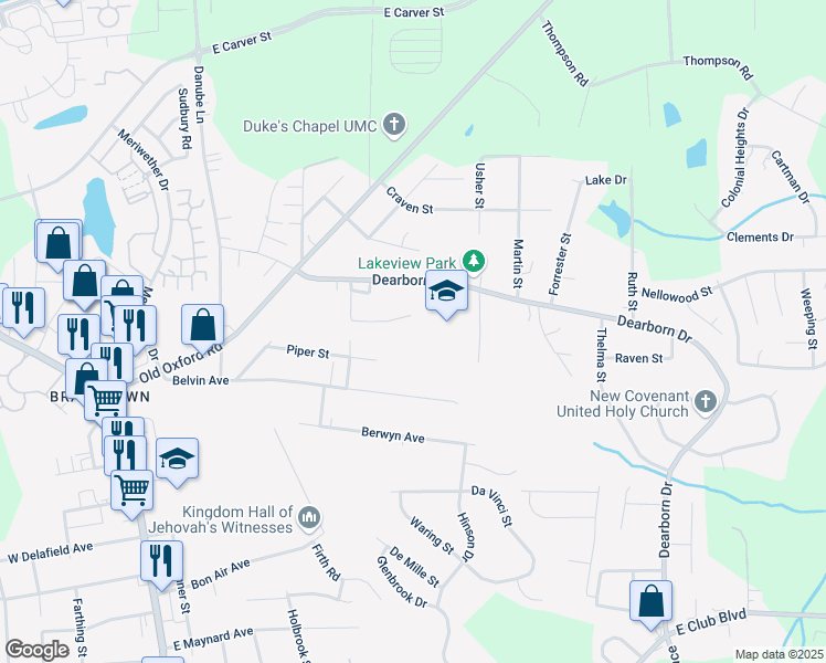 map of restaurants, bars, coffee shops, grocery stores, and more near 826 Shari Court in Durham