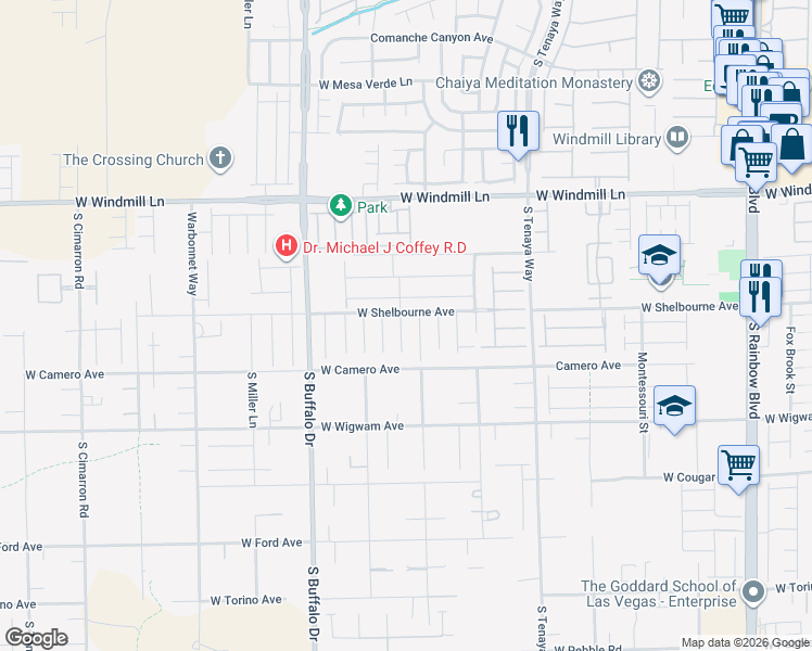 map of restaurants, bars, coffee shops, grocery stores, and more near 8318 Belize Creek Court in Las Vegas
