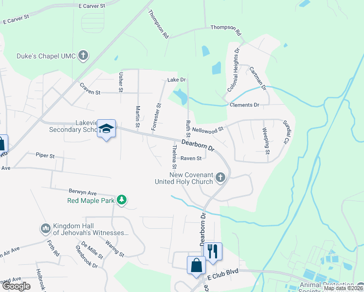 map of restaurants, bars, coffee shops, grocery stores, and more near 2970-2978 Ruth Street in Durham