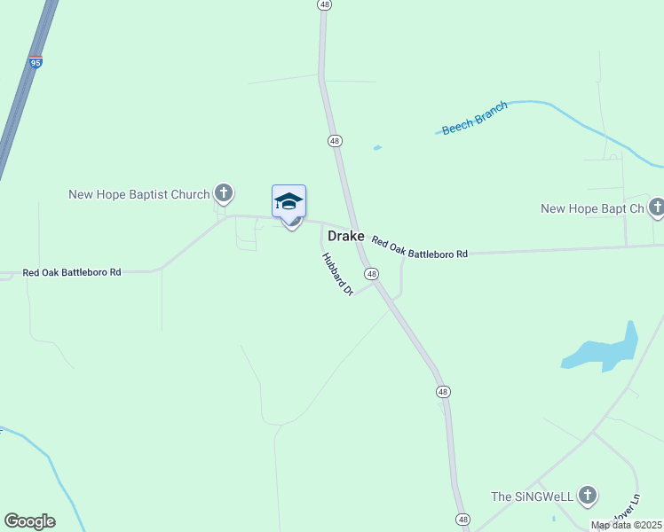 map of restaurants, bars, coffee shops, grocery stores, and more near Hubbard Drive in Nash County