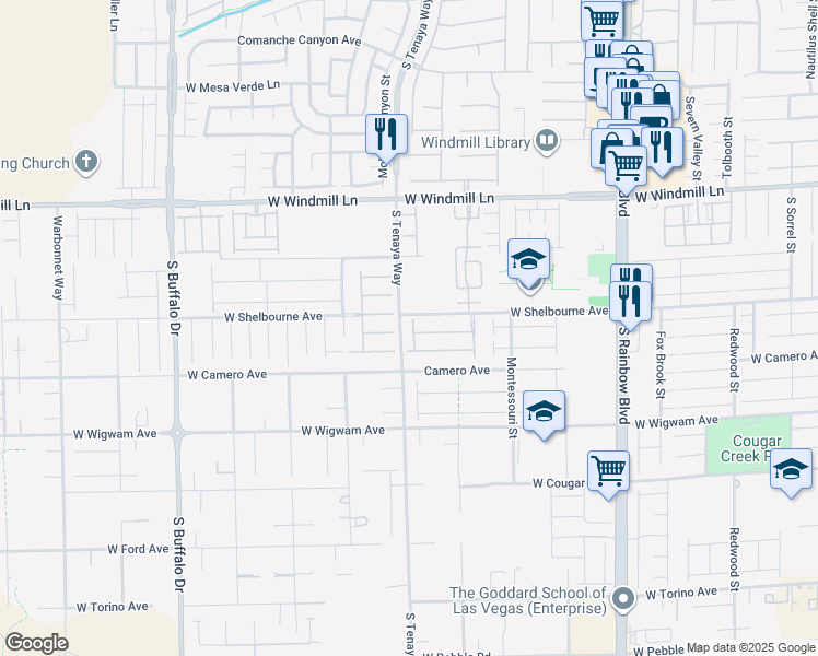 map of restaurants, bars, coffee shops, grocery stores, and more near 8325 Aspen Village St in Las Vegas
