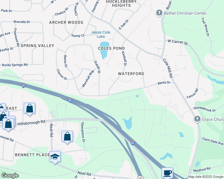 map of restaurants, bars, coffee shops, grocery stores, and more near 806 Kimball Drive in Durham