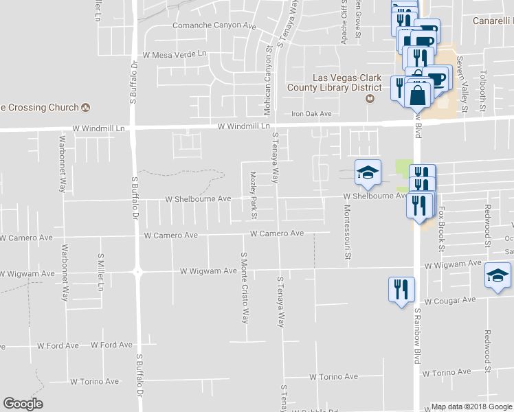 map of restaurants, bars, coffee shops, grocery stores, and more near 7412 Bedford Pine Court in Las Vegas