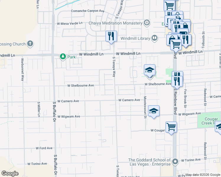 map of restaurants, bars, coffee shops, grocery stores, and more near 7380 Bedford Pine Ct in Las Vegas