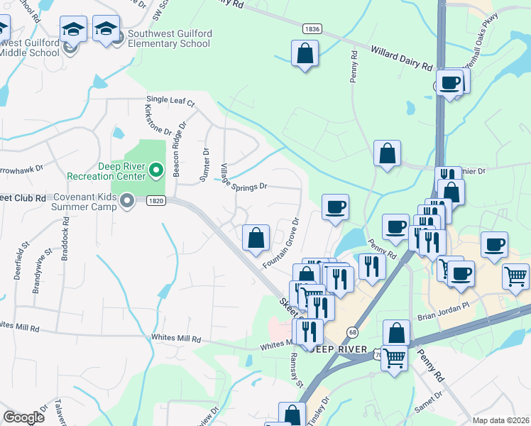 map of restaurants, bars, coffee shops, grocery stores, and more near 3712 Pemberton Way in High Point