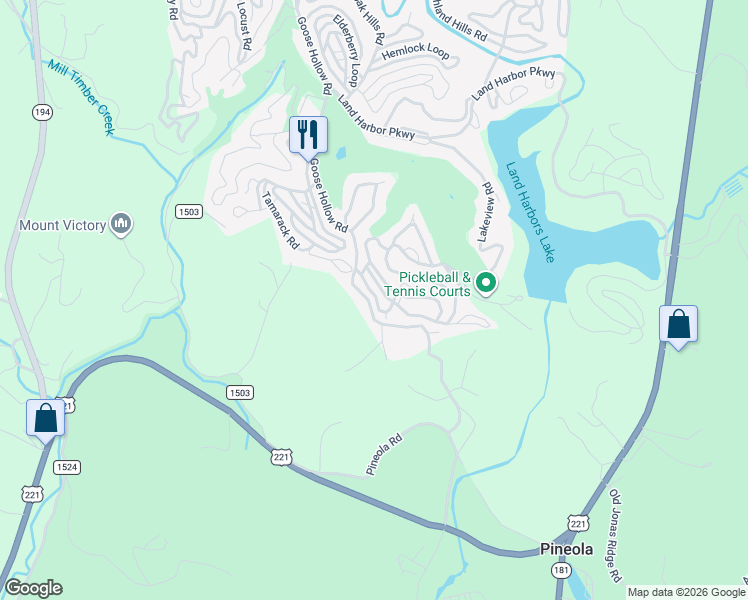 map of restaurants, bars, coffee shops, grocery stores, and more near 40 Pine Valley Road in Newland