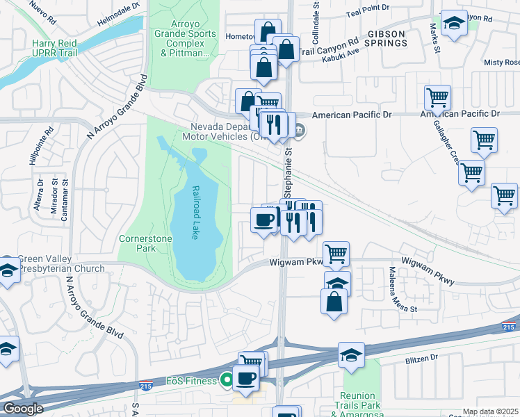 map of restaurants, bars, coffee shops, grocery stores, and more near 1433 Overseer Avenue in Henderson