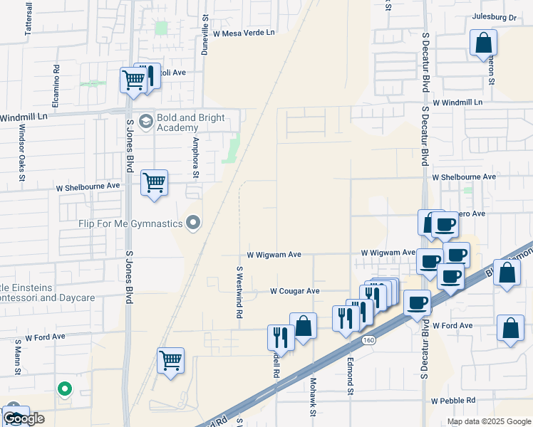map of restaurants, bars, coffee shops, grocery stores, and more near 8365 South Lindell Road in Las Vegas