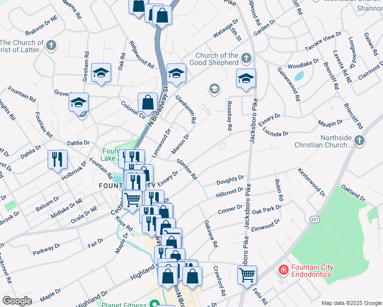 map of restaurants, bars, coffee shops, grocery stores, and more near 3105 Essary Drive in Knoxville