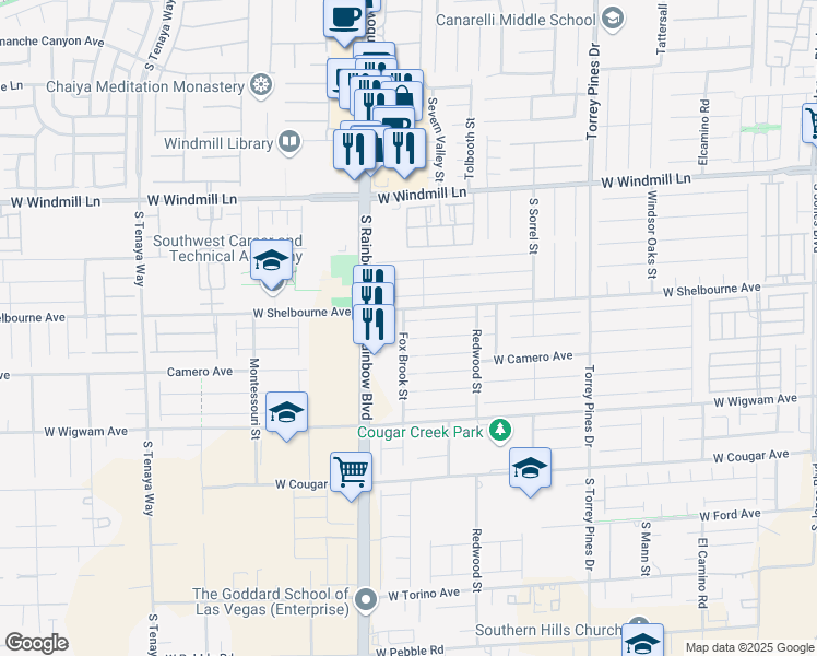 map of restaurants, bars, coffee shops, grocery stores, and more near 6835 Frogs Leap Court in Las Vegas
