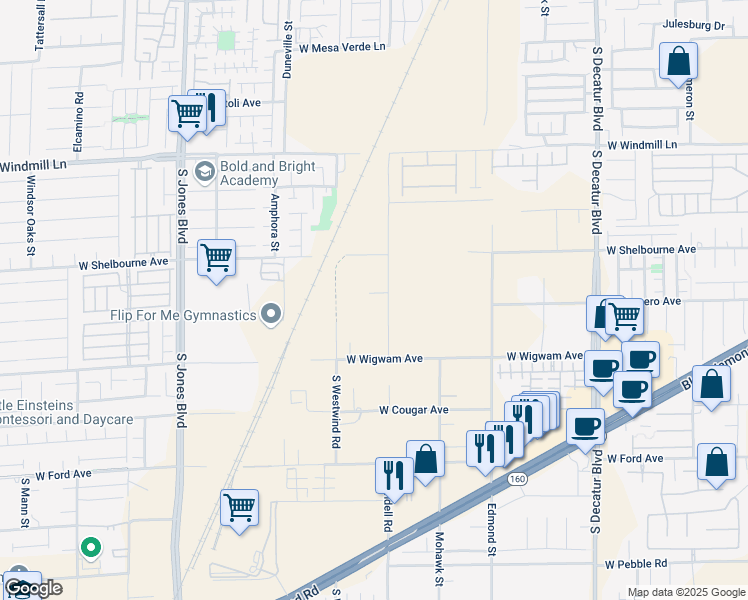map of restaurants, bars, coffee shops, grocery stores, and more near 8365 South Lindell Road in Las Vegas