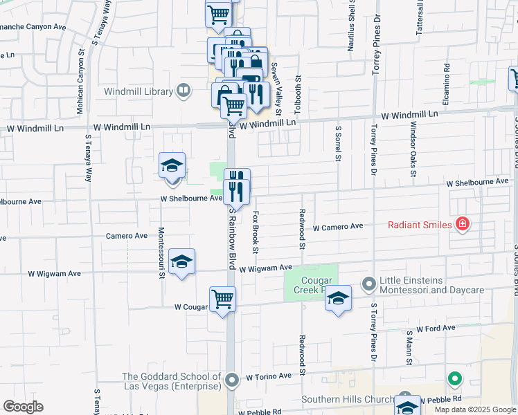 map of restaurants, bars, coffee shops, grocery stores, and more near 6835 Frogs Leap Court in Las Vegas
