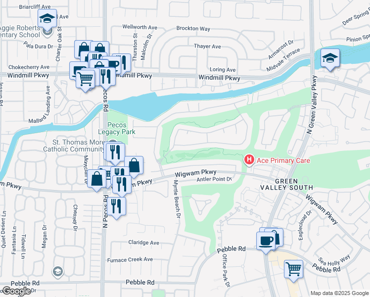 map of restaurants, bars, coffee shops, grocery stores, and more near 2468 Ping Drive in Henderson