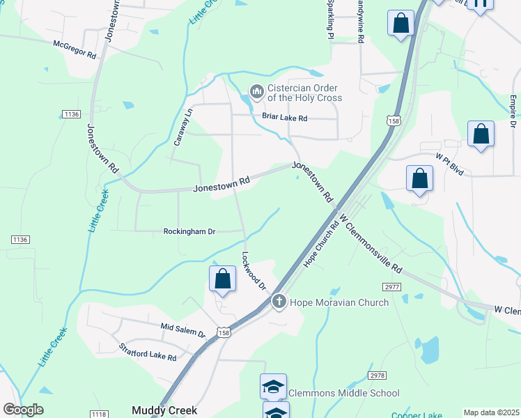 map of restaurants, bars, coffee shops, grocery stores, and more near 2697 Lockwood Drive in Winston-Salem