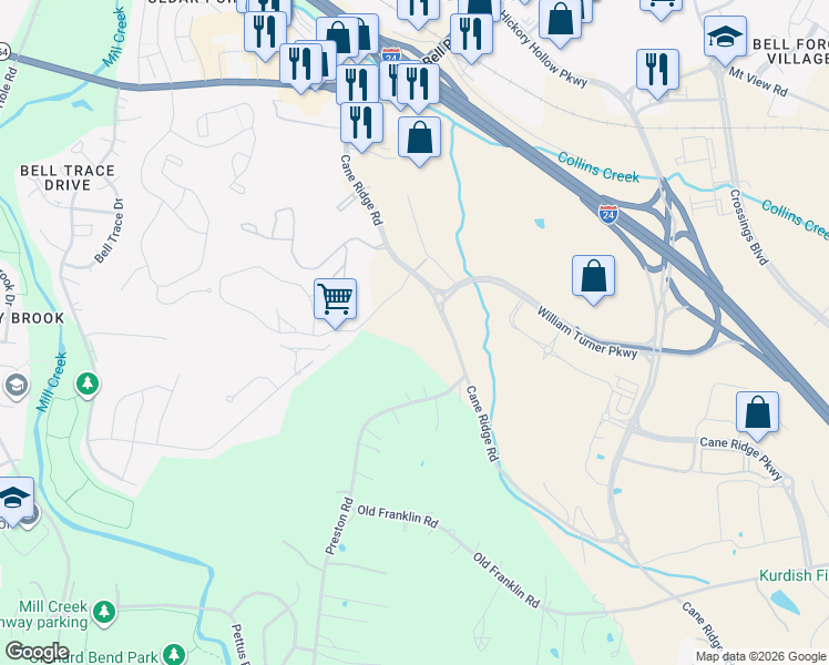 map of restaurants, bars, coffee shops, grocery stores, and more near 5407 Cane Ridge Road in Nashville
