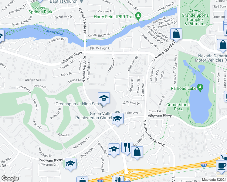 map of restaurants, bars, coffee shops, grocery stores, and more near 161 Kachina Drive in Henderson
