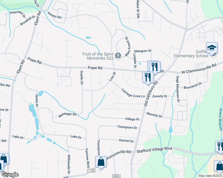 map of restaurants, bars, coffee shops, grocery stores, and more near 3937 Lois Street in Winston-Salem