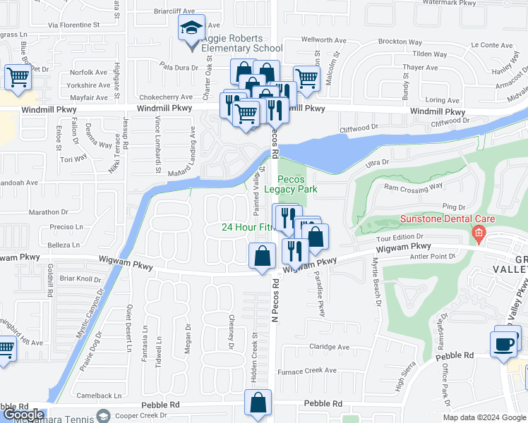 map of restaurants, bars, coffee shops, grocery stores, and more near 137 Tapatio Street in Henderson