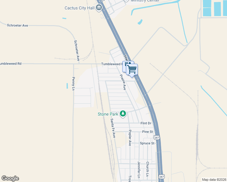 map of restaurants, bars, coffee shops, grocery stores, and more near Santa Fe Avenue in Dumas