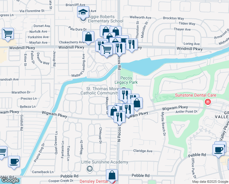 map of restaurants, bars, coffee shops, grocery stores, and more near 146 Painted Valley Street in Henderson
