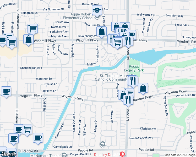 map of restaurants, bars, coffee shops, grocery stores, and more near 162 Wynntry Circle in Henderson