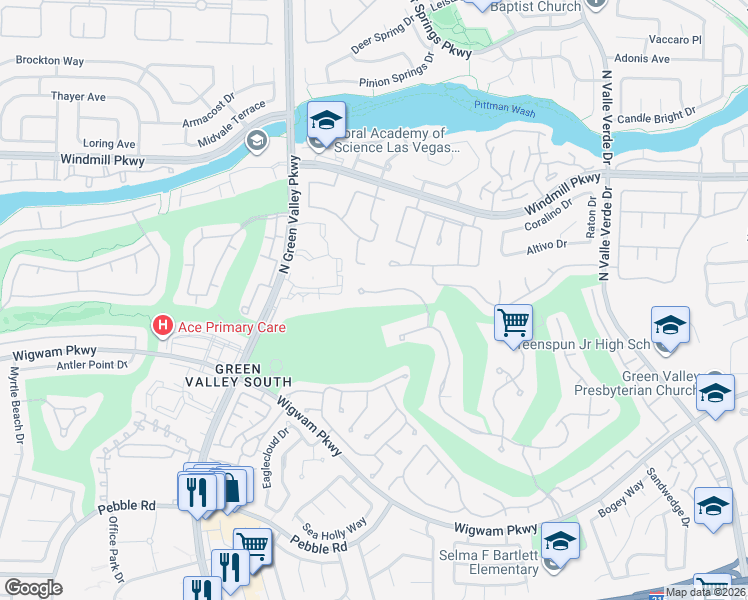 map of restaurants, bars, coffee shops, grocery stores, and more near 185 Inveraray Court in Henderson