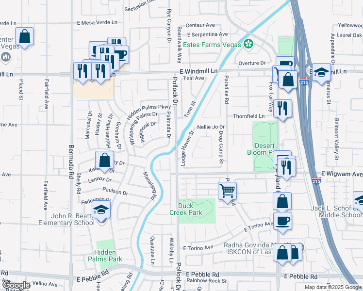 map of restaurants, bars, coffee shops, grocery stores, and more near 8393 Lodge Haven Street in Las Vegas