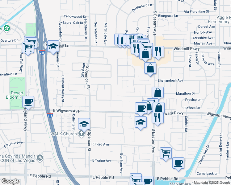 map of restaurants, bars, coffee shops, grocery stores, and more near 2040 East Camero Avenue in Las Vegas