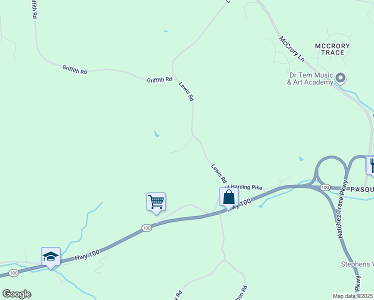 map of restaurants, bars, coffee shops, grocery stores, and more near 8608 Lewis Road in Nashville