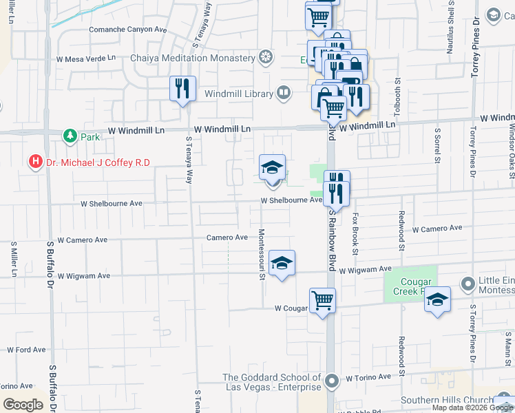map of restaurants, bars, coffee shops, grocery stores, and more near 7110 Moss Hill Avenue in Las Vegas