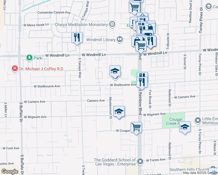 map of restaurants, bars, coffee shops, grocery stores, and more near 7110 Moss Hill Avenue in Las Vegas