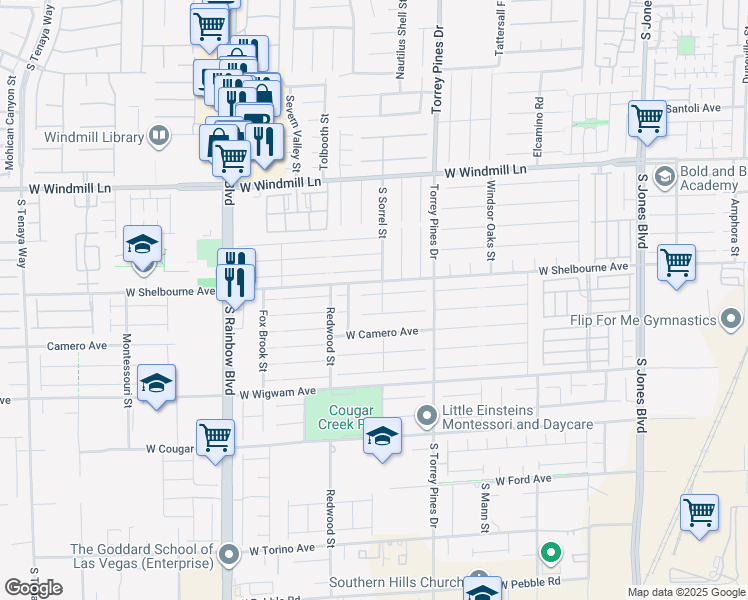 map of restaurants, bars, coffee shops, grocery stores, and more near 6617 West Baroque Avenue in Las Vegas
