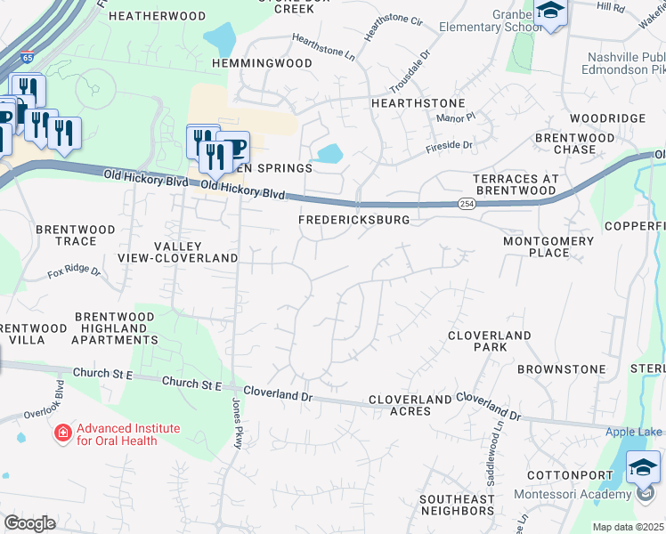 map of restaurants, bars, coffee shops, grocery stores, and more near 117 Carriage Court in Brentwood