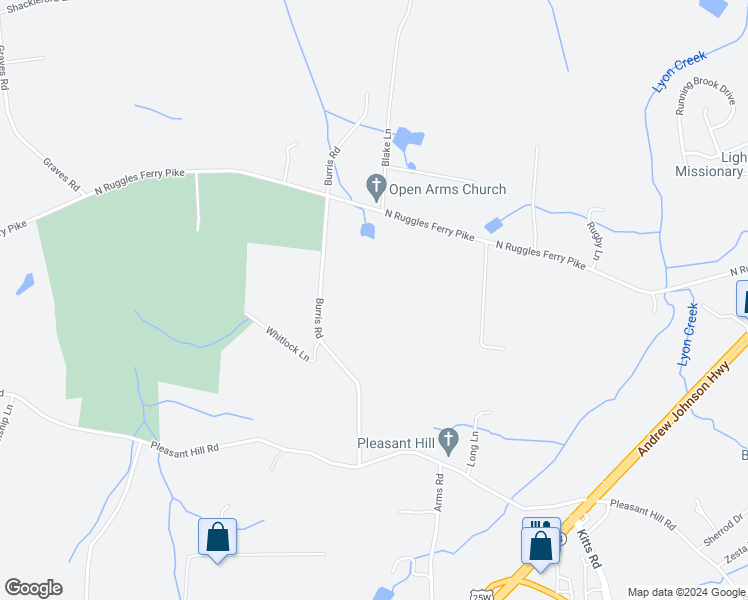 map of restaurants, bars, coffee shops, grocery stores, and more near 518 Burris Road in Knoxville