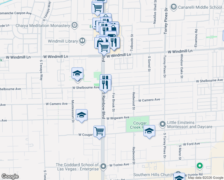 map of restaurants, bars, coffee shops, grocery stores, and more near 8309 Fox Brook Street in Las Vegas