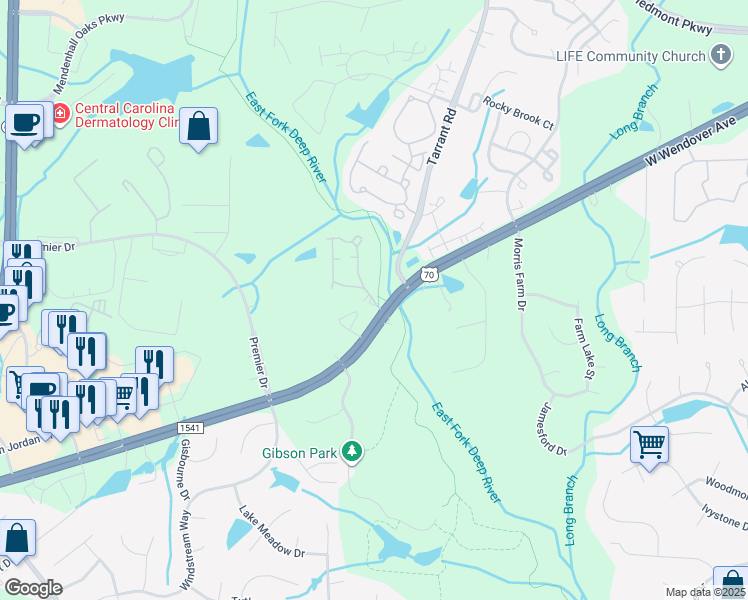 map of restaurants, bars, coffee shops, grocery stores, and more near 3730 Laurel Bluff Circle in High Point