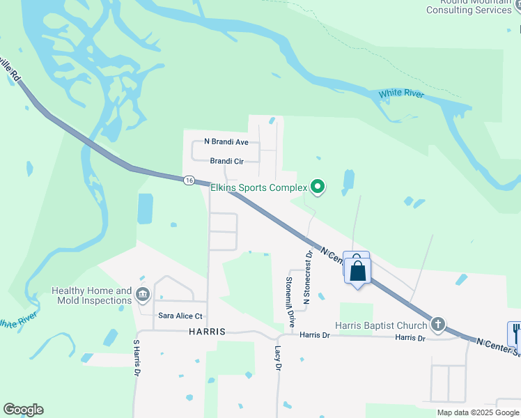 map of restaurants, bars, coffee shops, grocery stores, and more near 2581 North Center Street in Fayetteville