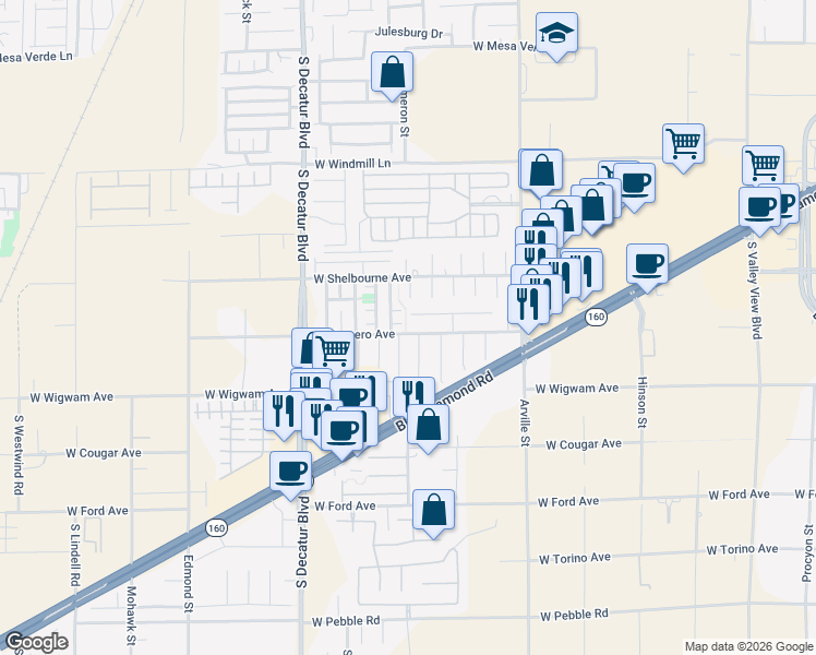 map of restaurants, bars, coffee shops, grocery stores, and more near 4615 Mission Meadow Circle in Las Vegas