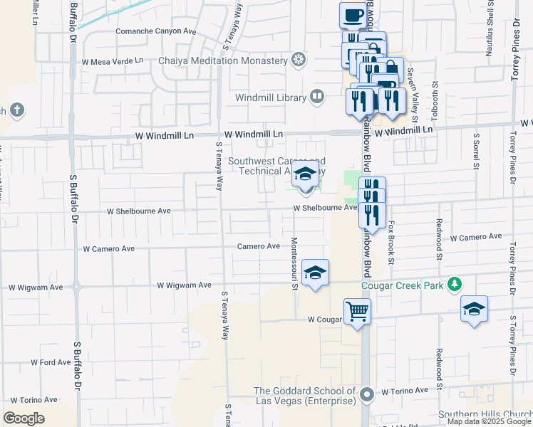 map of restaurants, bars, coffee shops, grocery stores, and more near 7209 West Shelbourne Avenue in Las Vegas