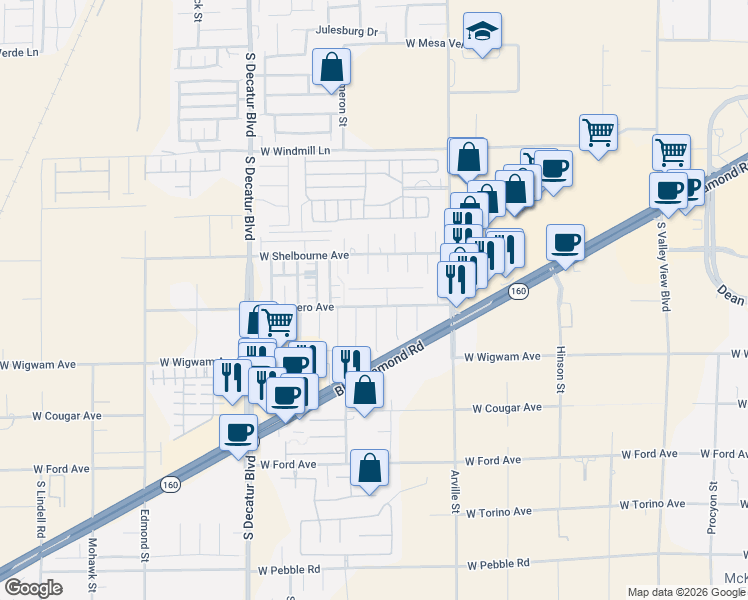 map of restaurants, bars, coffee shops, grocery stores, and more near 4615 Mission Meadow Circle in Las Vegas