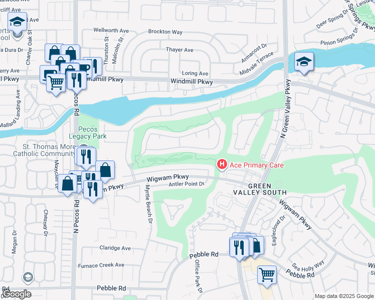 map of restaurants, bars, coffee shops, grocery stores, and more near 2445 Ping Drive in Henderson