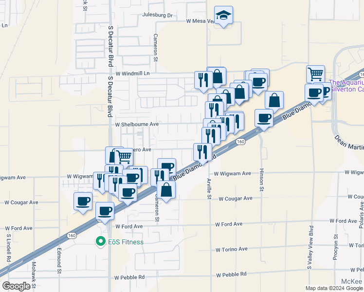 map of restaurants, bars, coffee shops, grocery stores, and more near 4538 West Camero Avenue in Las Vegas