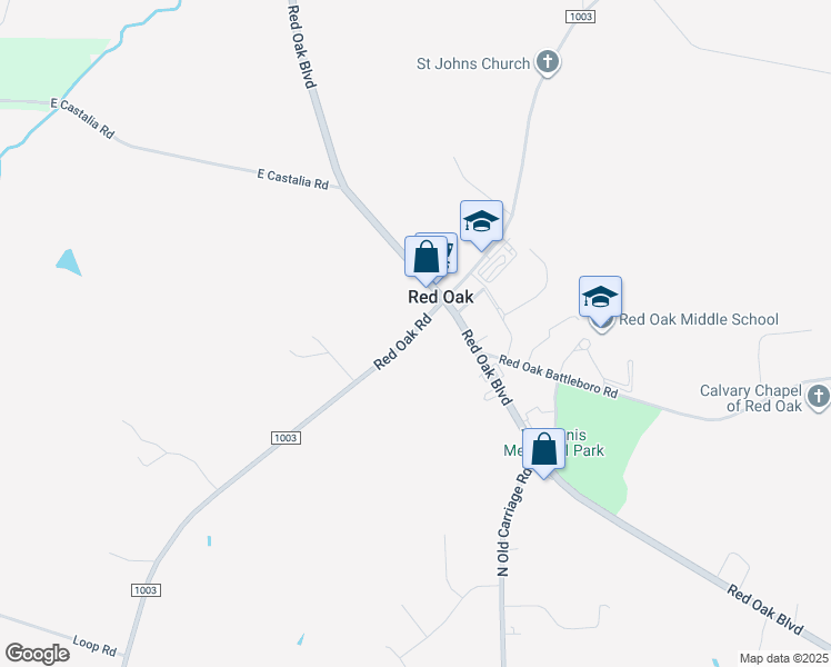 map of restaurants, bars, coffee shops, grocery stores, and more near 5366 Red Oak Road in Red Oak