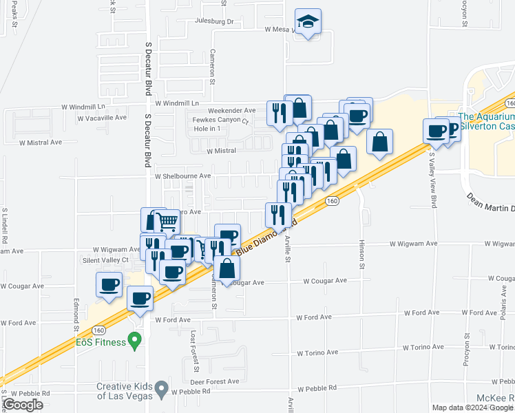 map of restaurants, bars, coffee shops, grocery stores, and more near 4506 West Camero Avenue in Las Vegas