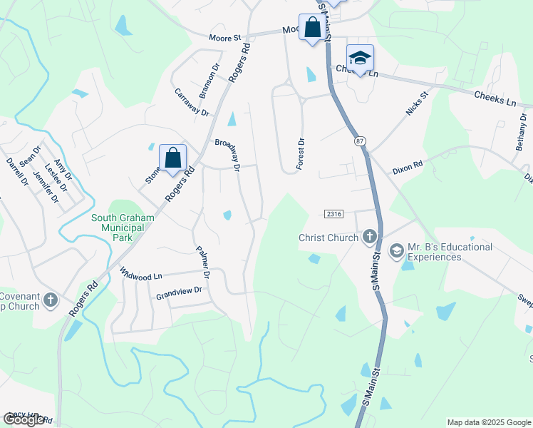 map of restaurants, bars, coffee shops, grocery stores, and more near 1714 Wedgewood Drive in Graham