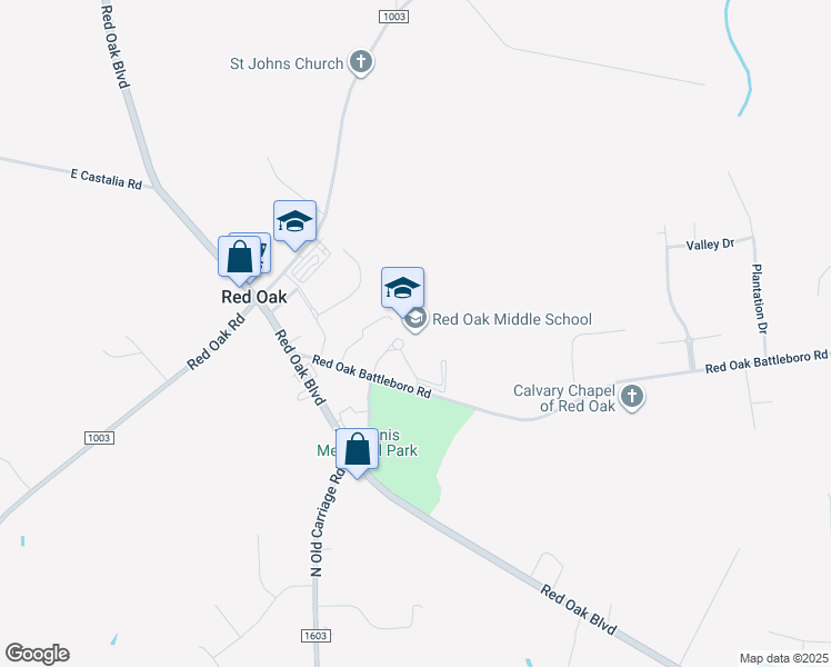 map of restaurants, bars, coffee shops, grocery stores, and more near 3170 Red Oak Battleboro Road in Red Oak