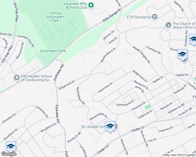 map of restaurants, bars, coffee shops, grocery stores, and more near 1900 Ridgecrest Drive in Knoxville