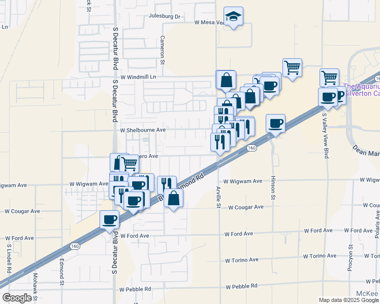 map of restaurants, bars, coffee shops, grocery stores, and more near 4538 West Camero Avenue in Las Vegas